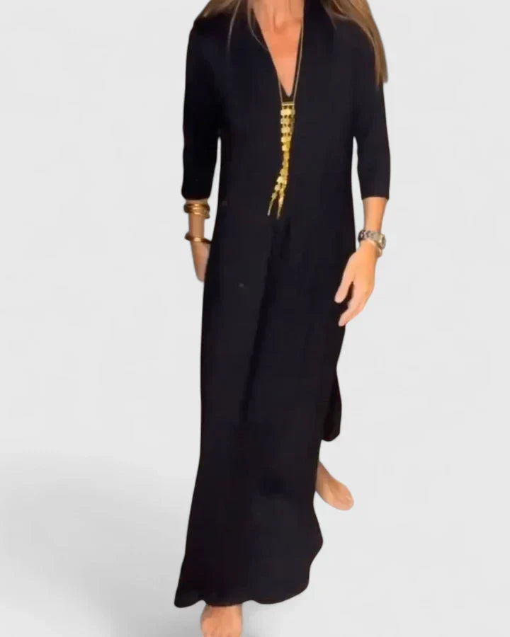 Cleopatraen | V-Neck Maxi Dress with Tassel Tie
