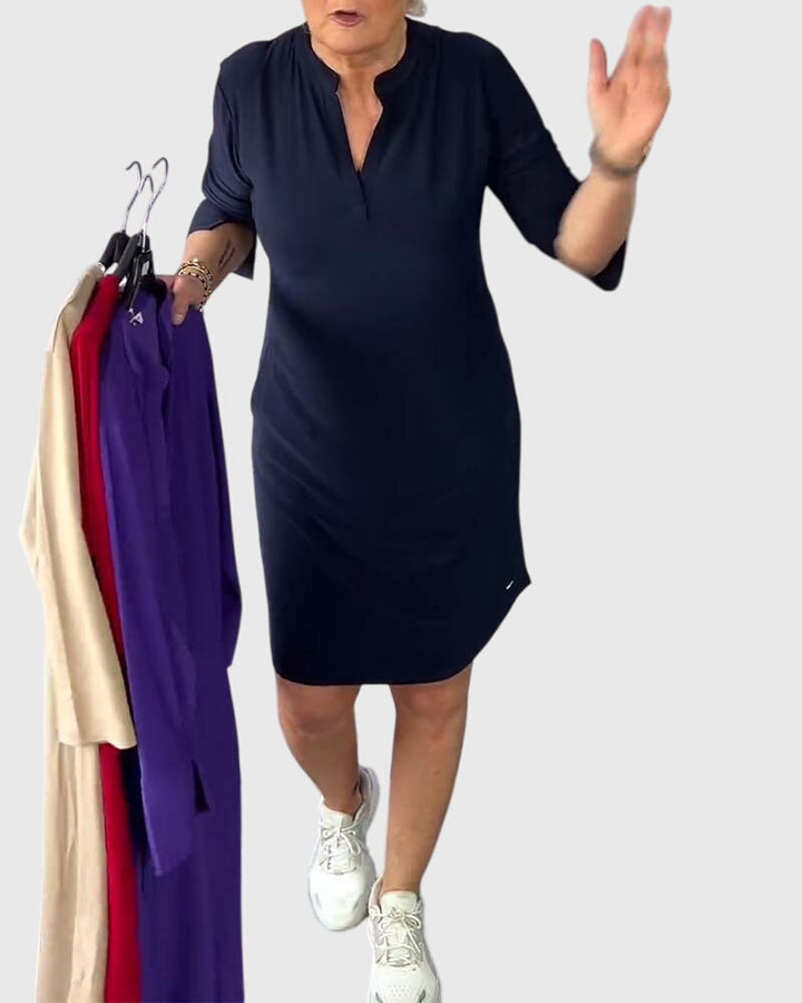 Marigold-Rose | V-Neck Shirt Dress with Pockets