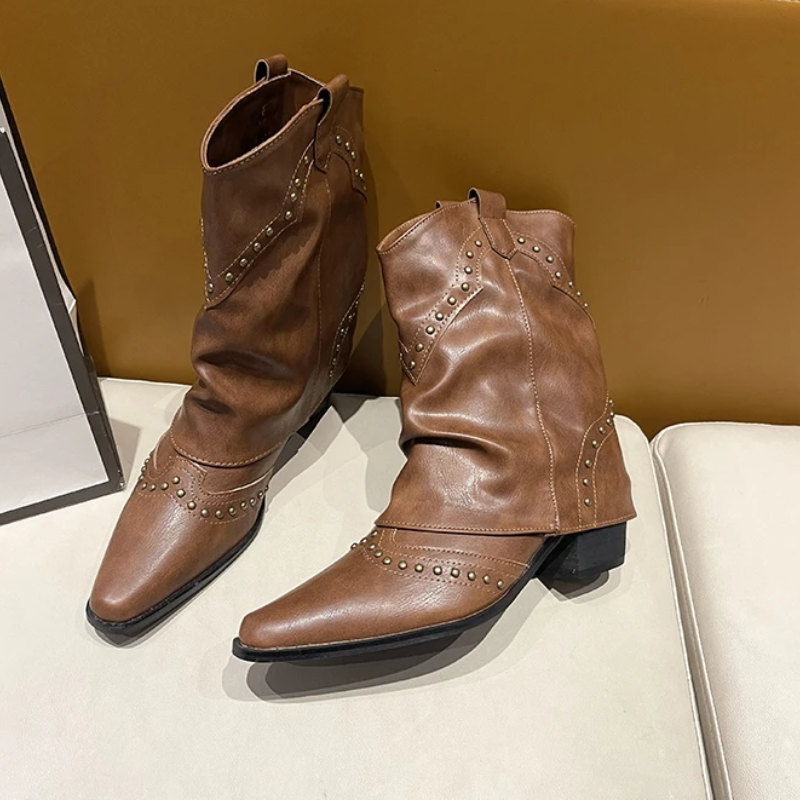 Nives | Slouch Western Boots with Studs