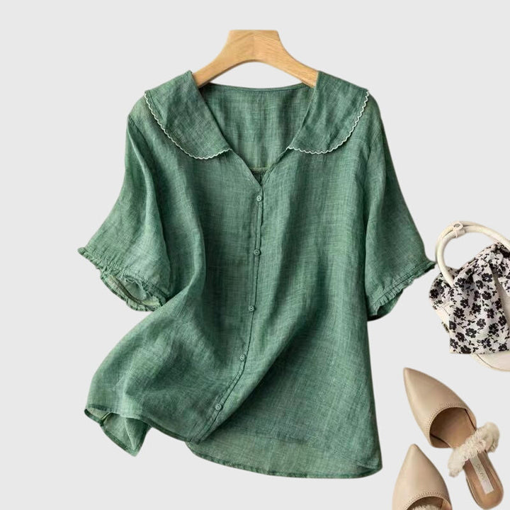 Serenity | Doll Collar Blouse with Short Sleeves