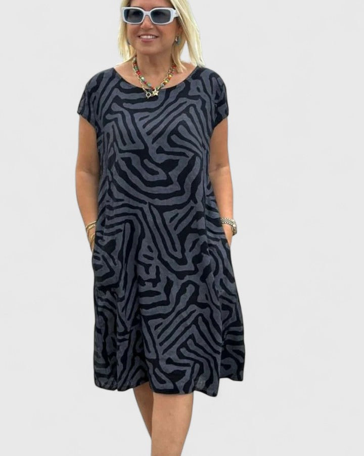 Coraliana | Animal Print A Line Dress with Pockets