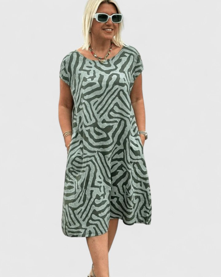 Coraliana | Animal Print A Line Dress with Pockets