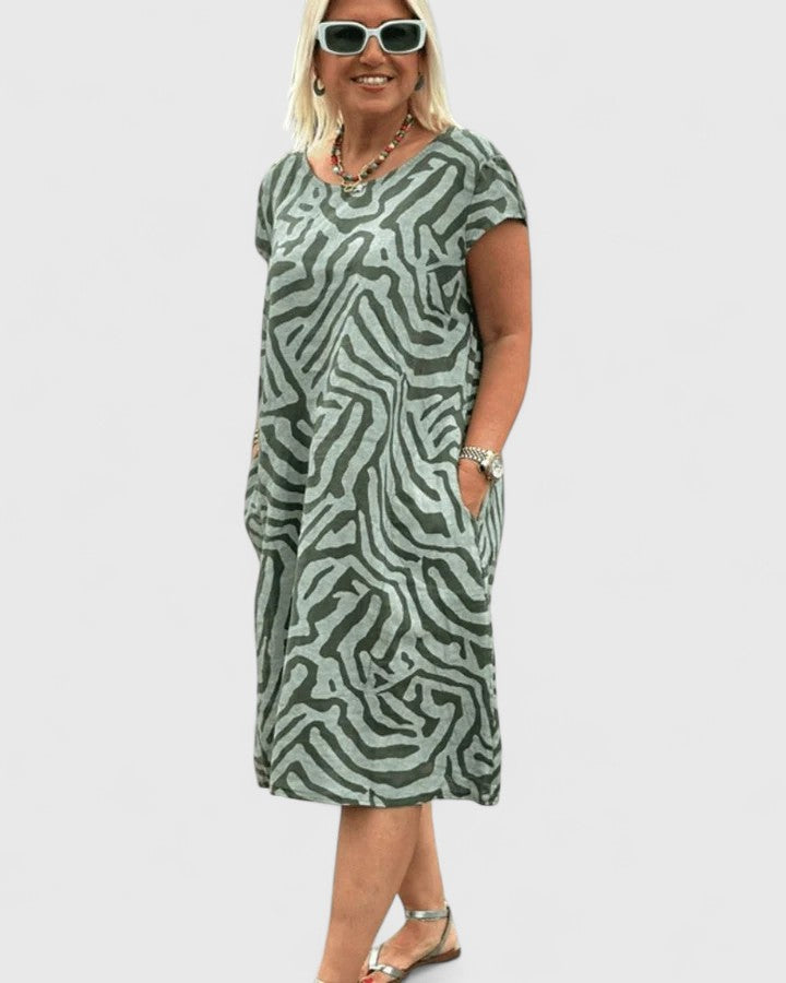 Coraliana | Animal Print A Line Dress with Pockets
