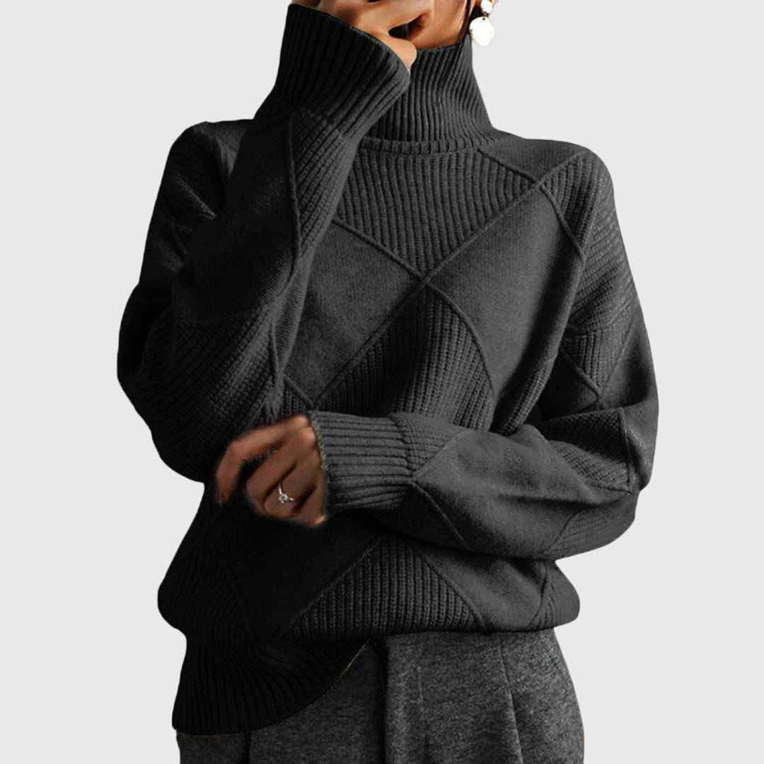 Neve | Geometric Knit Turtleneck Sweater with Long Sleeves