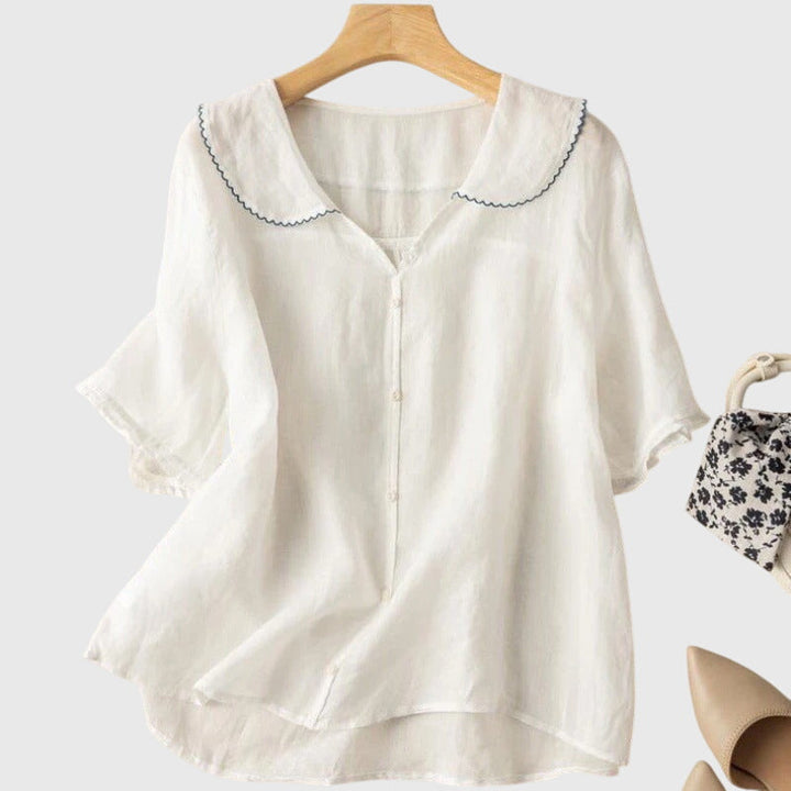 Serenity | Doll Collar Blouse with Short Sleeves