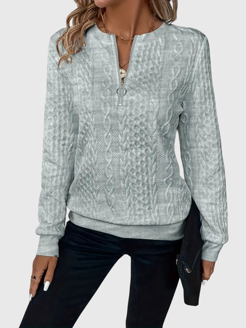 Leslie | Cable Knit Quarter Zip Sweater Pullover