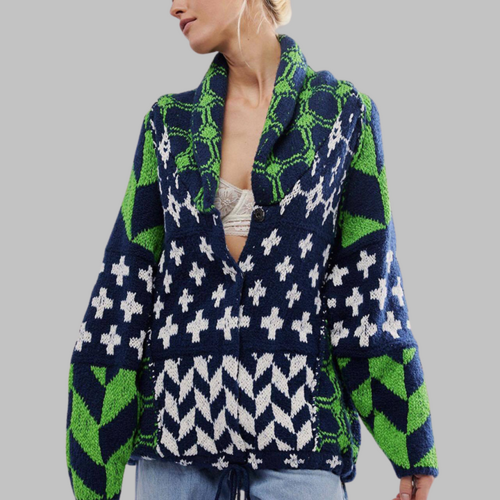 Julianne | Oversized Patchwork Knit Cardigan with Collar