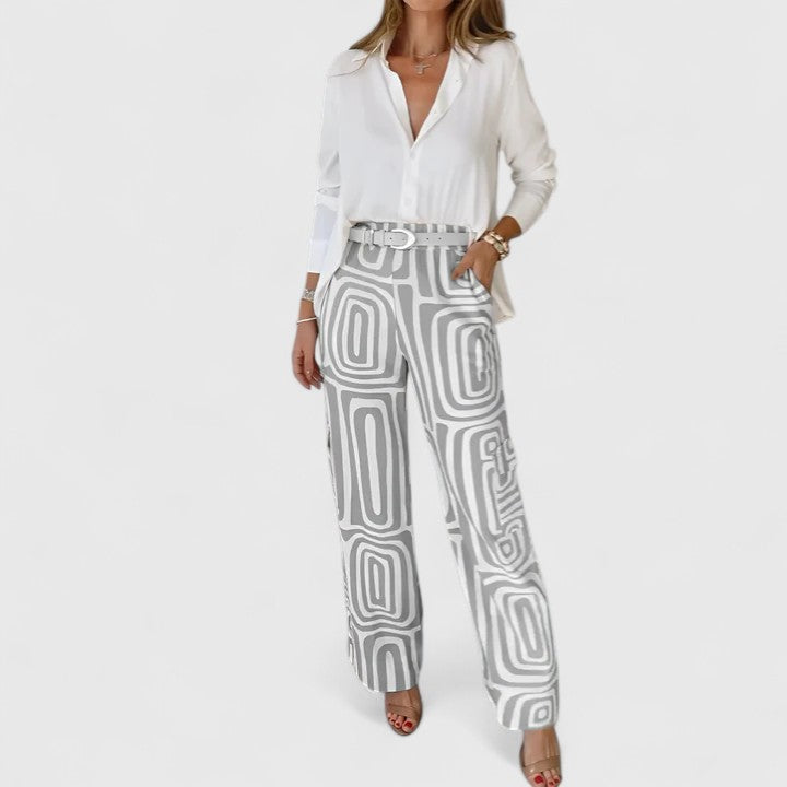 Katja | Geometric Print Two Piece Set with Belt