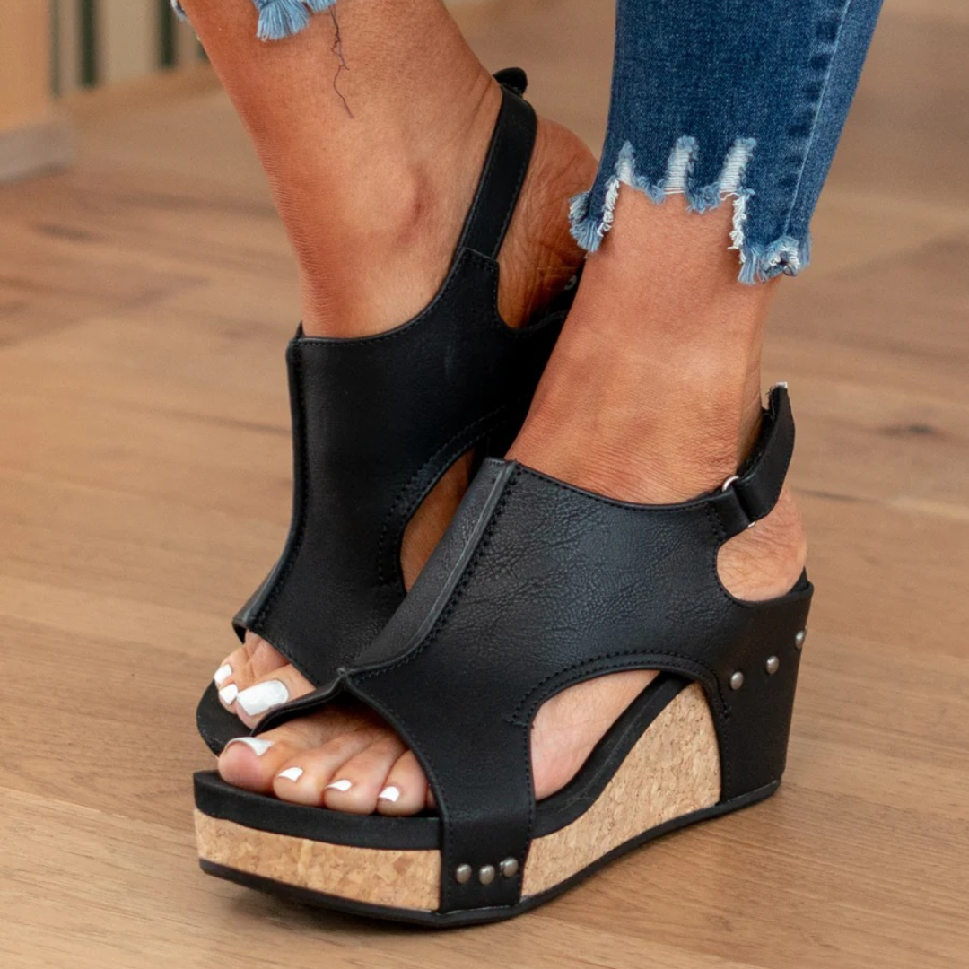Valeria | Open Toe Wedge Slingbacks