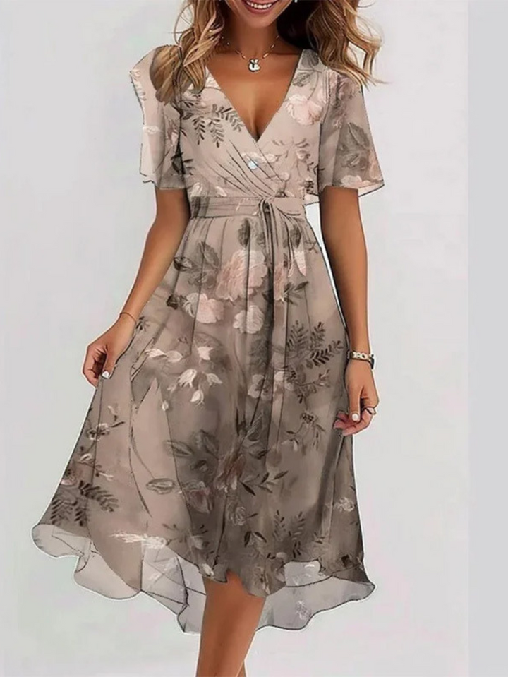 Wilhelmina | Floral Chiffon Empire Waist Dress V-Neck