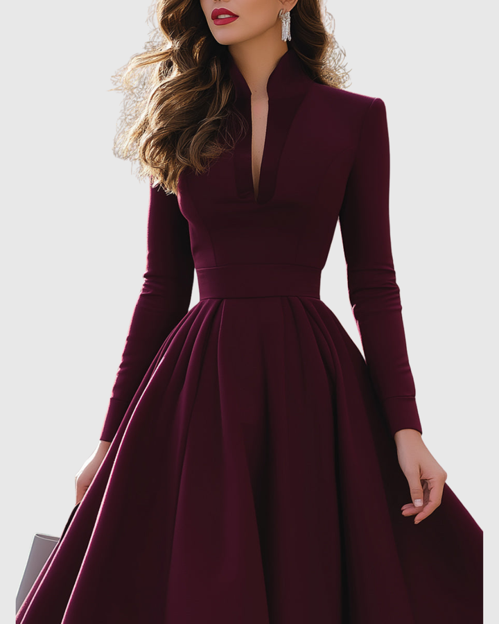 Seraphima | Burgundy V-Neck Empire Waist Midi Dress