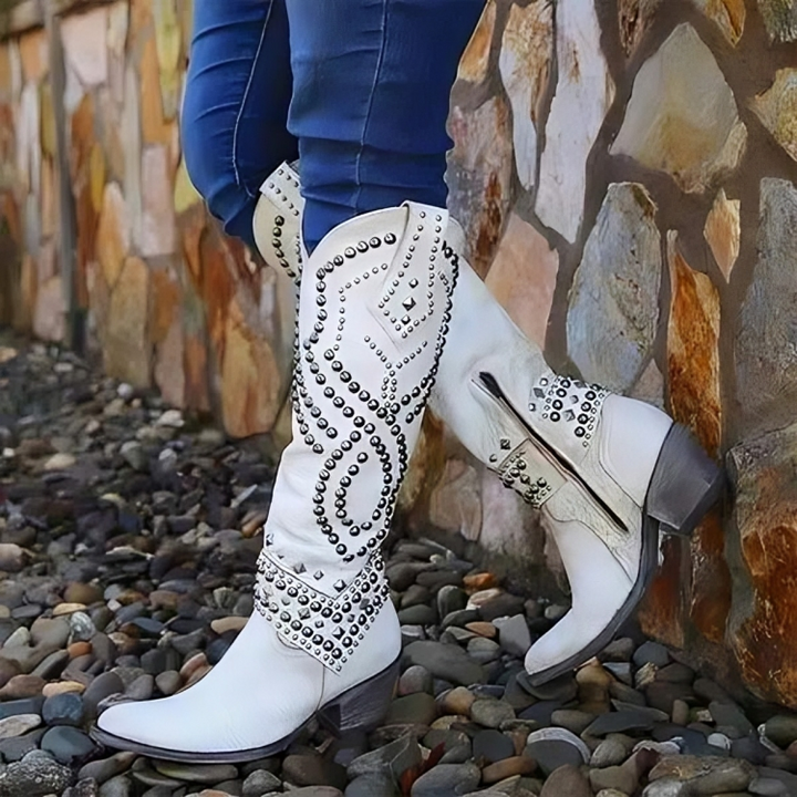 Jada | Studded Knee-High Cowboy Boots with Block Heel