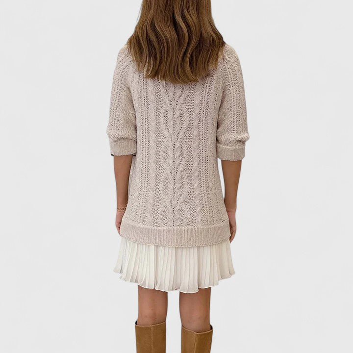 Ruthie | Cable Knit Sweater Dress with Pleated Hem