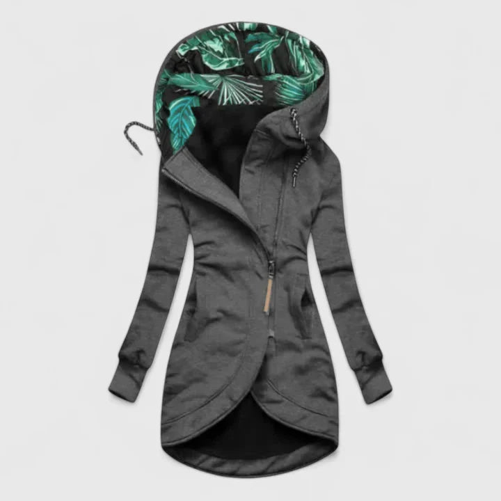 Eartha | Hooded Zip Jacket with Tropical Print Lining