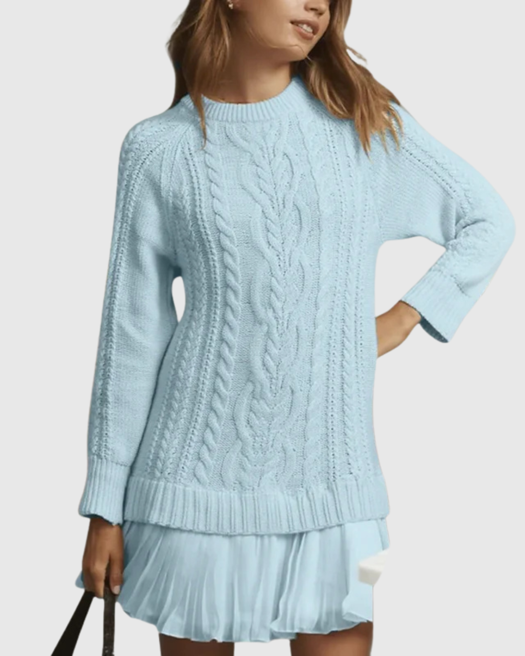 Hilde | Cable Knit Sweater Dress with Pleated Hem