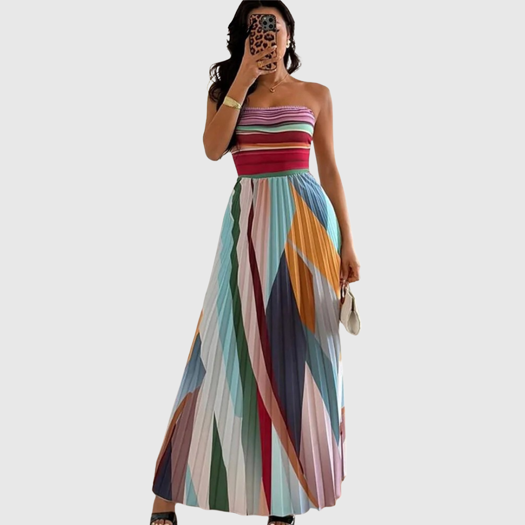 Isolde | Multicolor Striped Strapless Maxi Dress