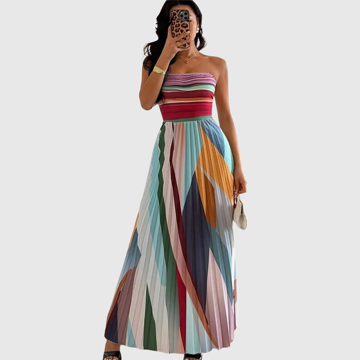 Isolde | Multicolor Striped Strapless Maxi Dress