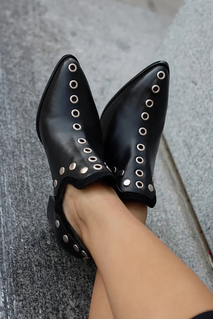 Bristol | Black Studded Western Boots with Block Heel
