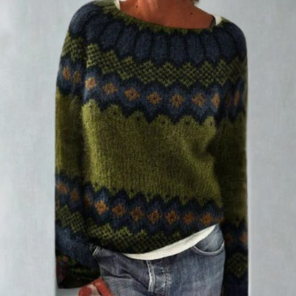 Gia | Fair Isle Sweater with Geometric Knit Pattern