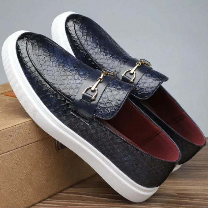 Collin | Textured Loafers Metal Bar Detail