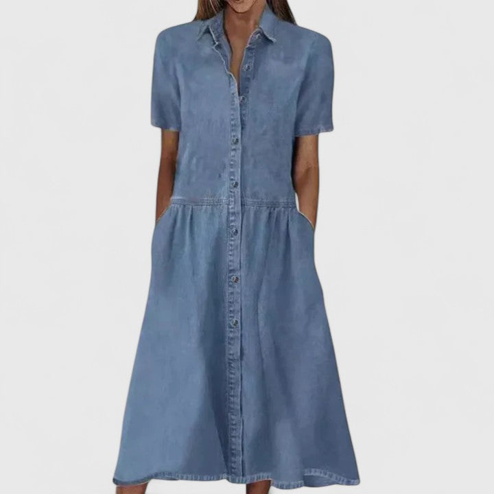 Cristina | Light Blue Denim Shirt Dress Midi
