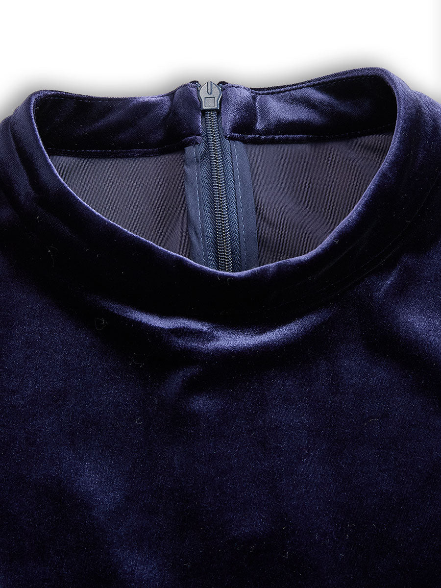 Cordelina | Navy Velvet Empire Waist Dress Long Sleeve