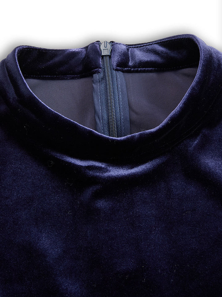 Cordelina | Navy Velvet Empire Waist Dress Long Sleeve