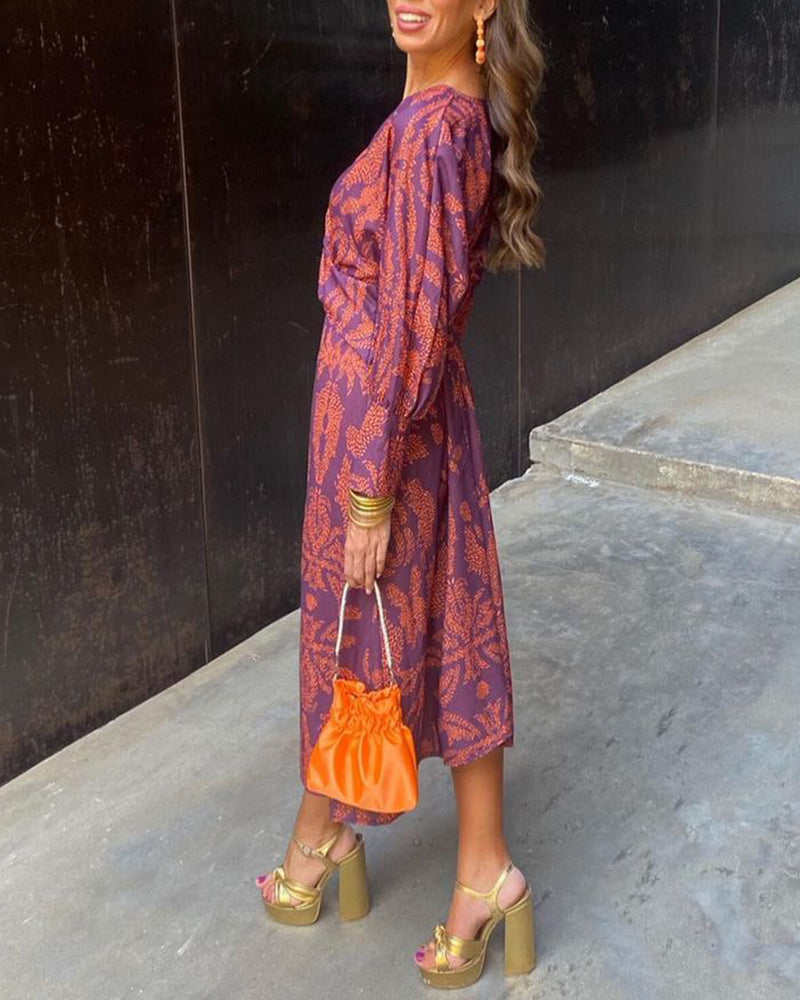 Freja | Printed Twist-Front Midi Dress Long Sleeves