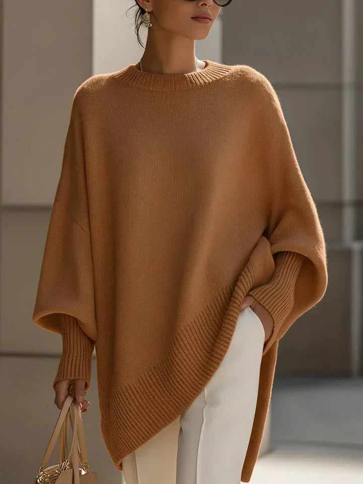 Patricia | Oversized Poncho Sweater with Ribbed Trim