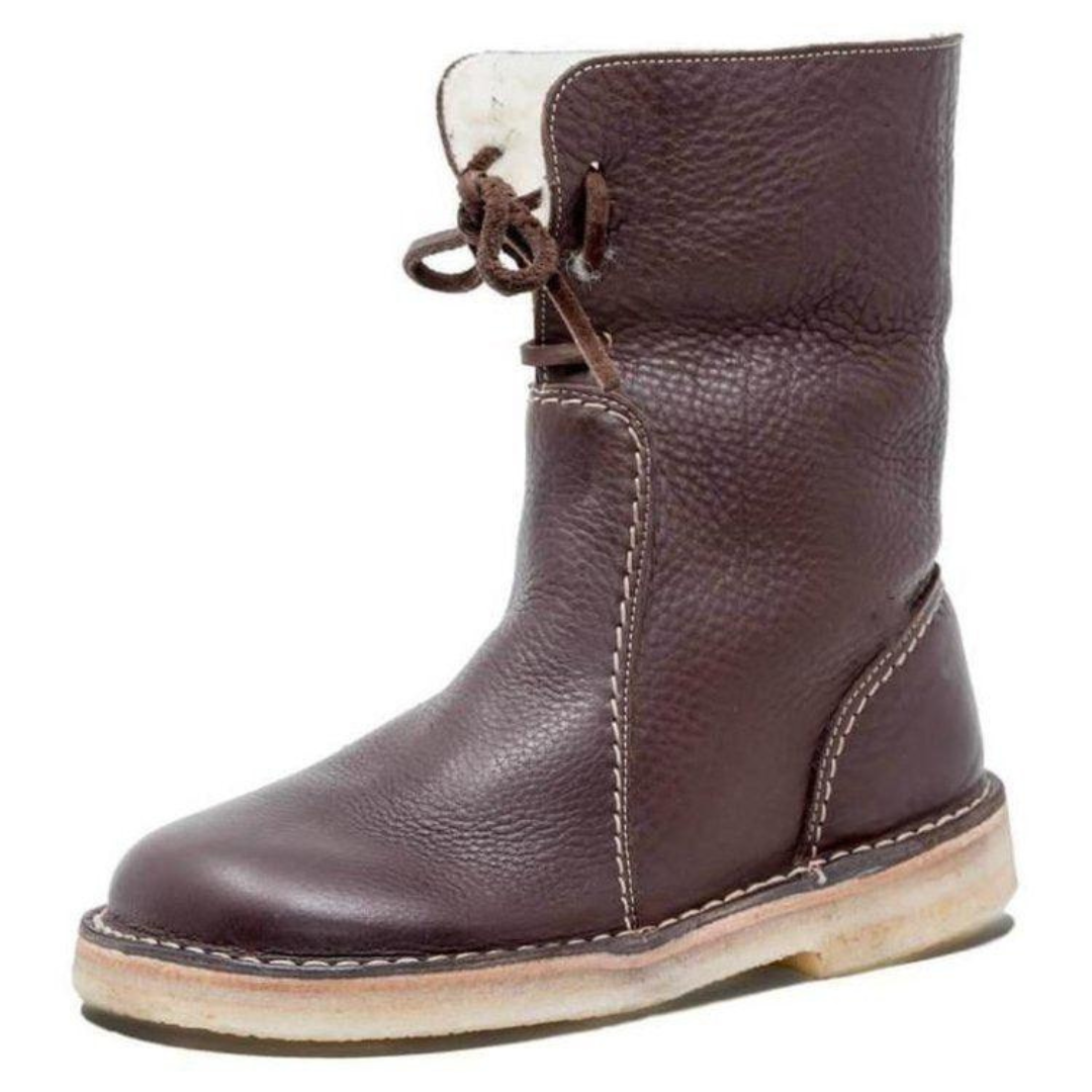 Quintessa | Leather Mid-Calf Boots with Lace-Up Back
