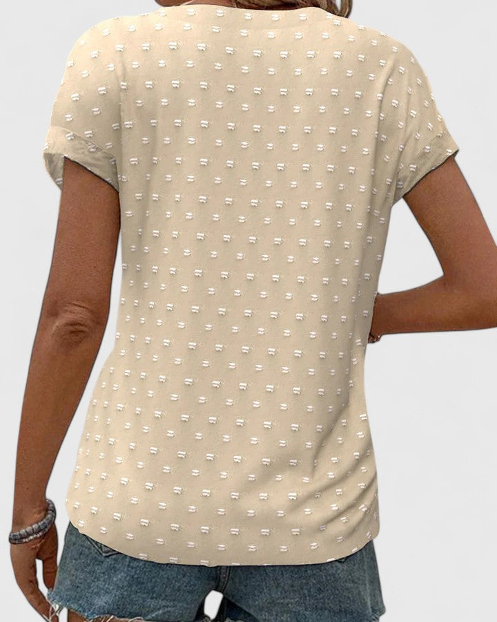 Annick | Textured Dot V-Neck Button Up Blouse