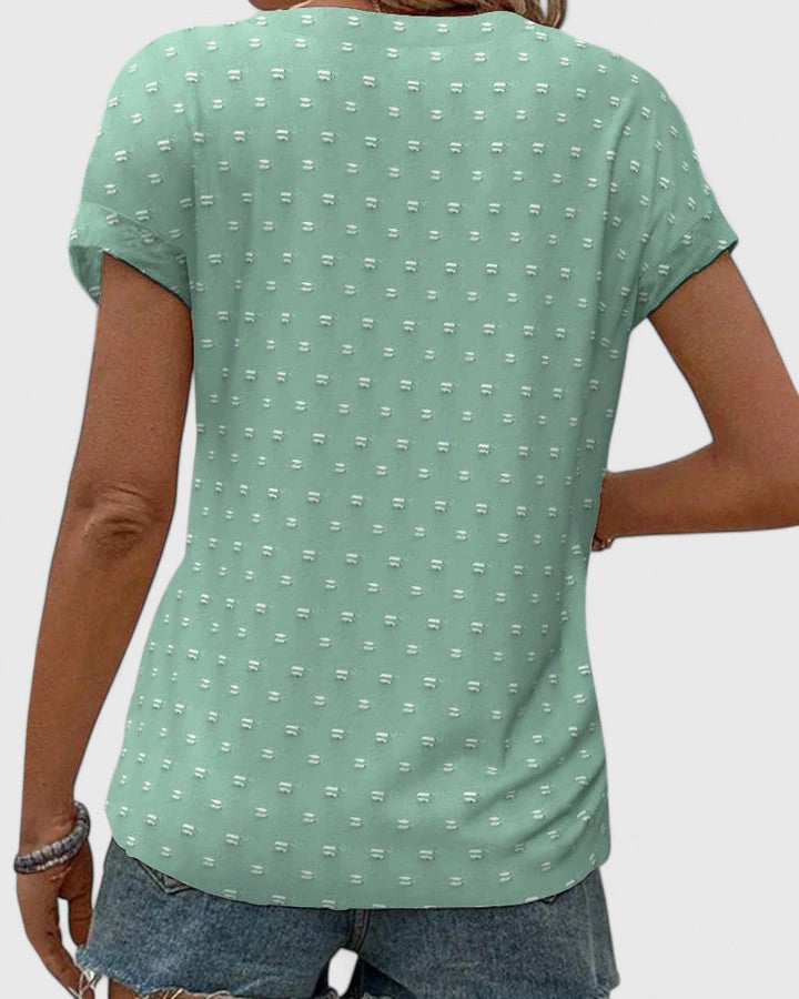 Annick | Textured Dot V-Neck Button Up Blouse