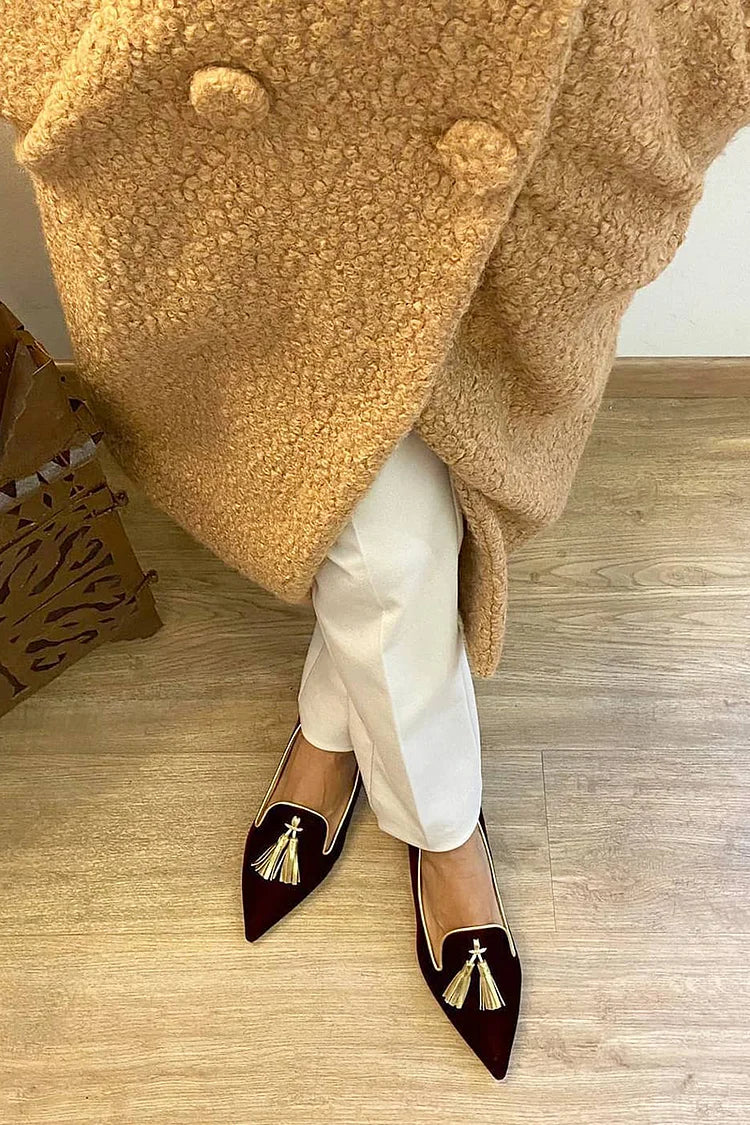 Chimene | Pointed-Toe Tassel Loafers with Metallic Detail