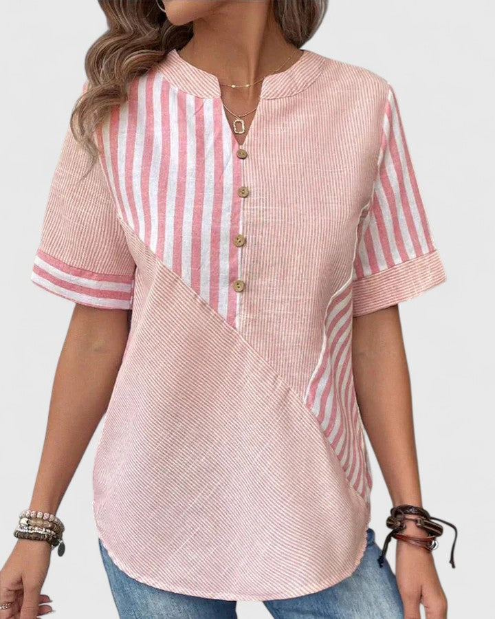 Averie | Striped Button-Up Blouse with Short Sleeves