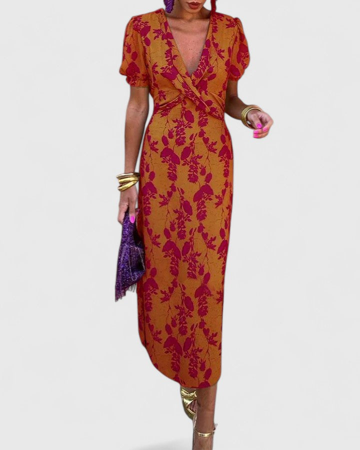 Cordia | Floral Empire Waist Dress with V-Neck