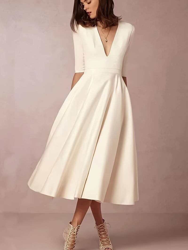 Coraline | Cream V-Neck Fit and Flare Dress