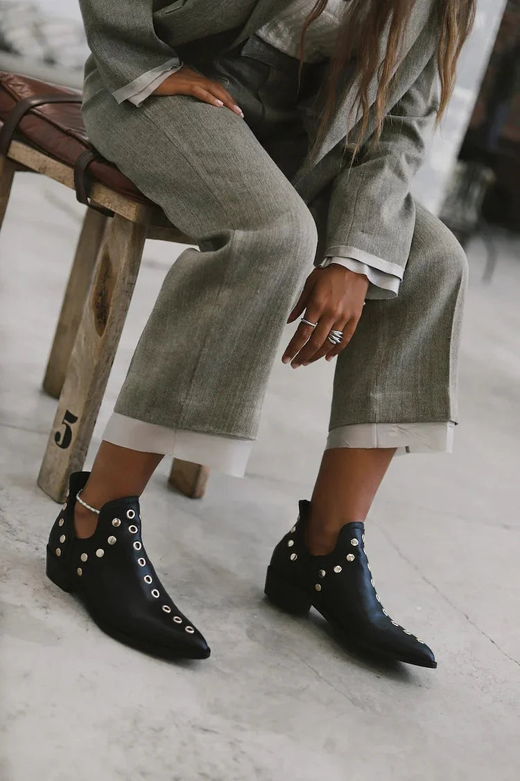 Maggie | Black Studded Pointed-Toe Chelsea Boots