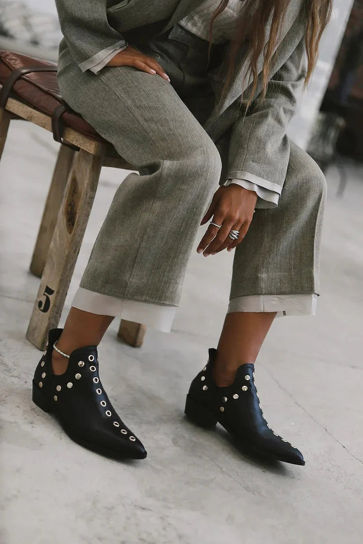 Maggie | Black Studded Pointed-Toe Chelsea Boots