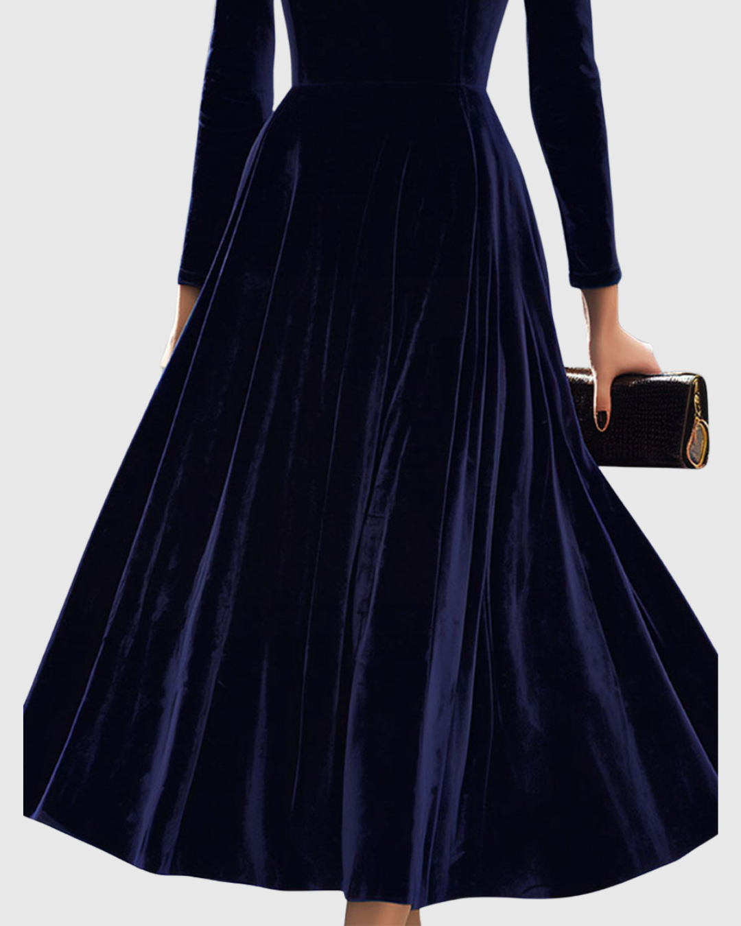Cordelina | Navy Velvet Empire Waist Dress Long Sleeve