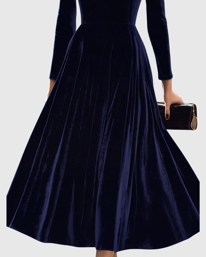 Cordelina | Navy Velvet Empire Waist Dress Long Sleeve