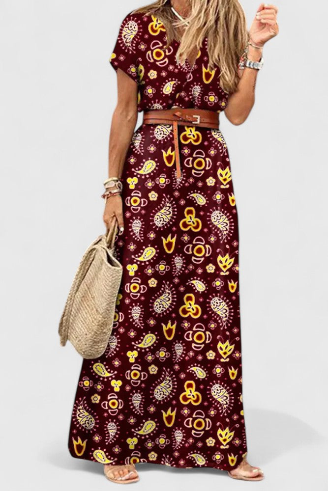 Saskia | Floral Boho Maxi Dress with Belt