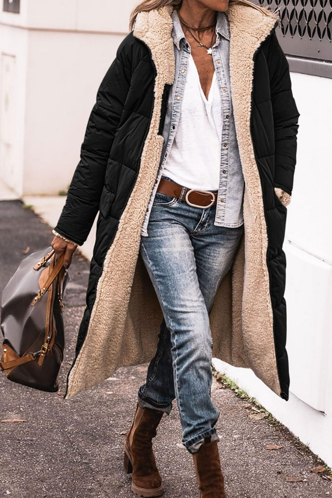 Nadine | Reversible Sherpa Lined Long Puffer Coat