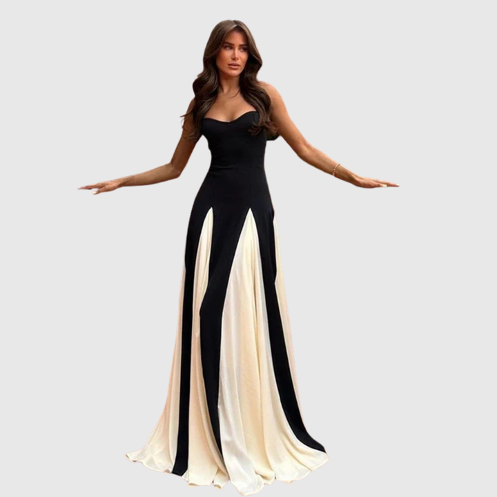 Coralie | Black Cream Empire Waist Maxi Dress