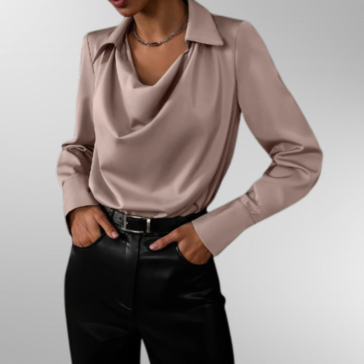 Una | Satin Cowl Neck Blouse with Collar