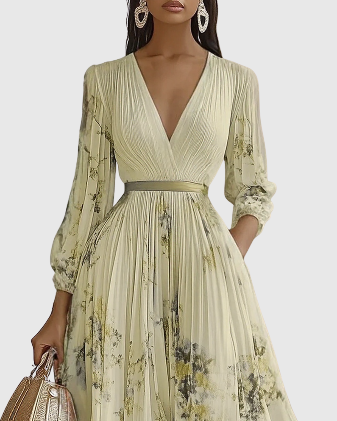 Niamh | Pleated V-Neck Maxi Dress