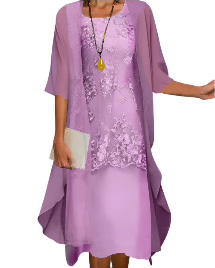 Annaliese | Floral Lace Chiffon Dress with Jacket