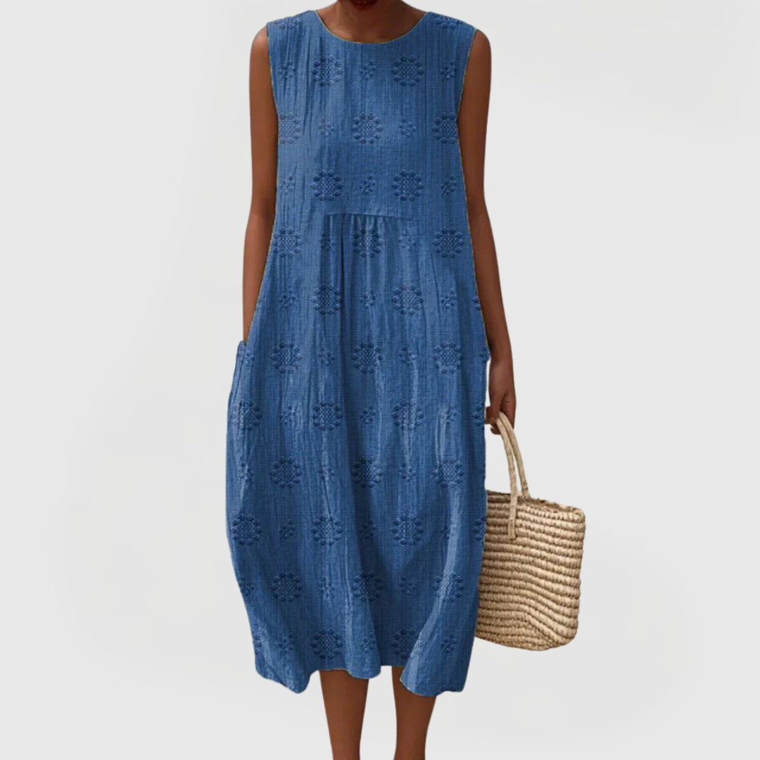 Daniella | Embroidered Sleeveless Linen Dress with Pockets
