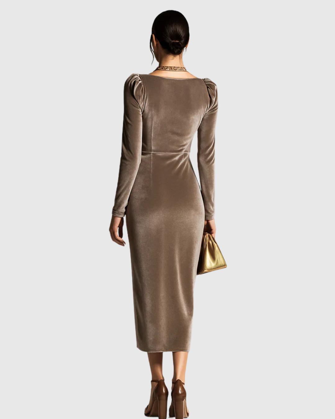 Cleora | Velvet Cowl Neck Midi Dress