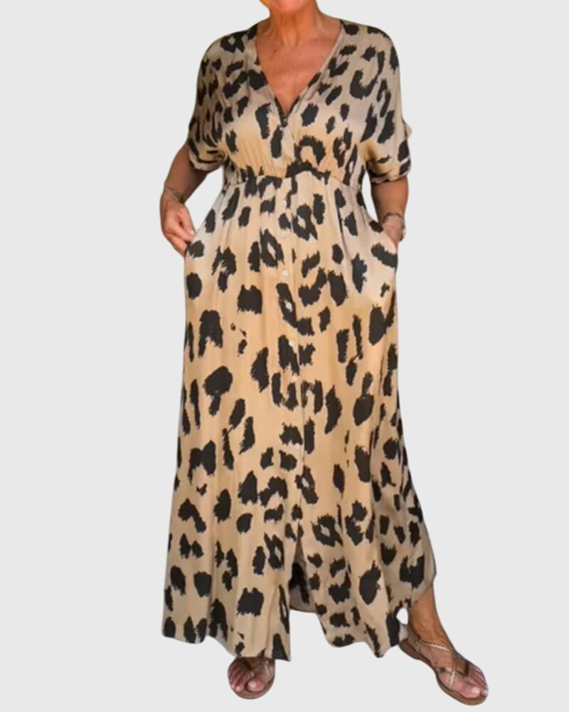 Bridie | Leopard Print Maxi Dress with Pockets