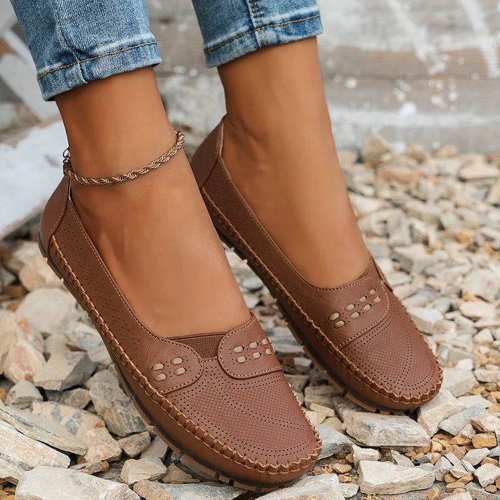 Mora | Perforated Slip-On Round Toe Flats